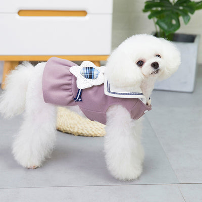 Solid Color Big Flower Lapel Dog Skirt