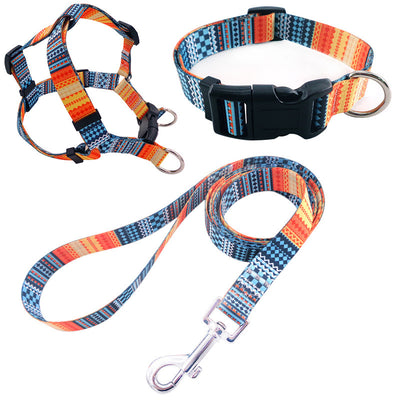 Pet Printing Collar Rope Chest Strap Traction Three-piece Set